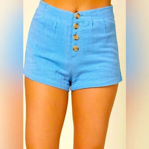 O'Neill Women’s Blue Chambray Cotton Henley Shorts Size 26 Button Fly